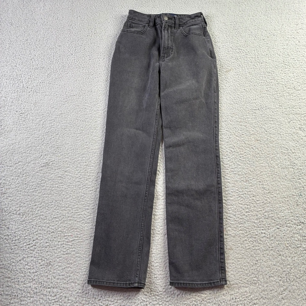 Hollister Ultra High Rise 90s Straight Faded Black Jeans Womens 000S W23 Short